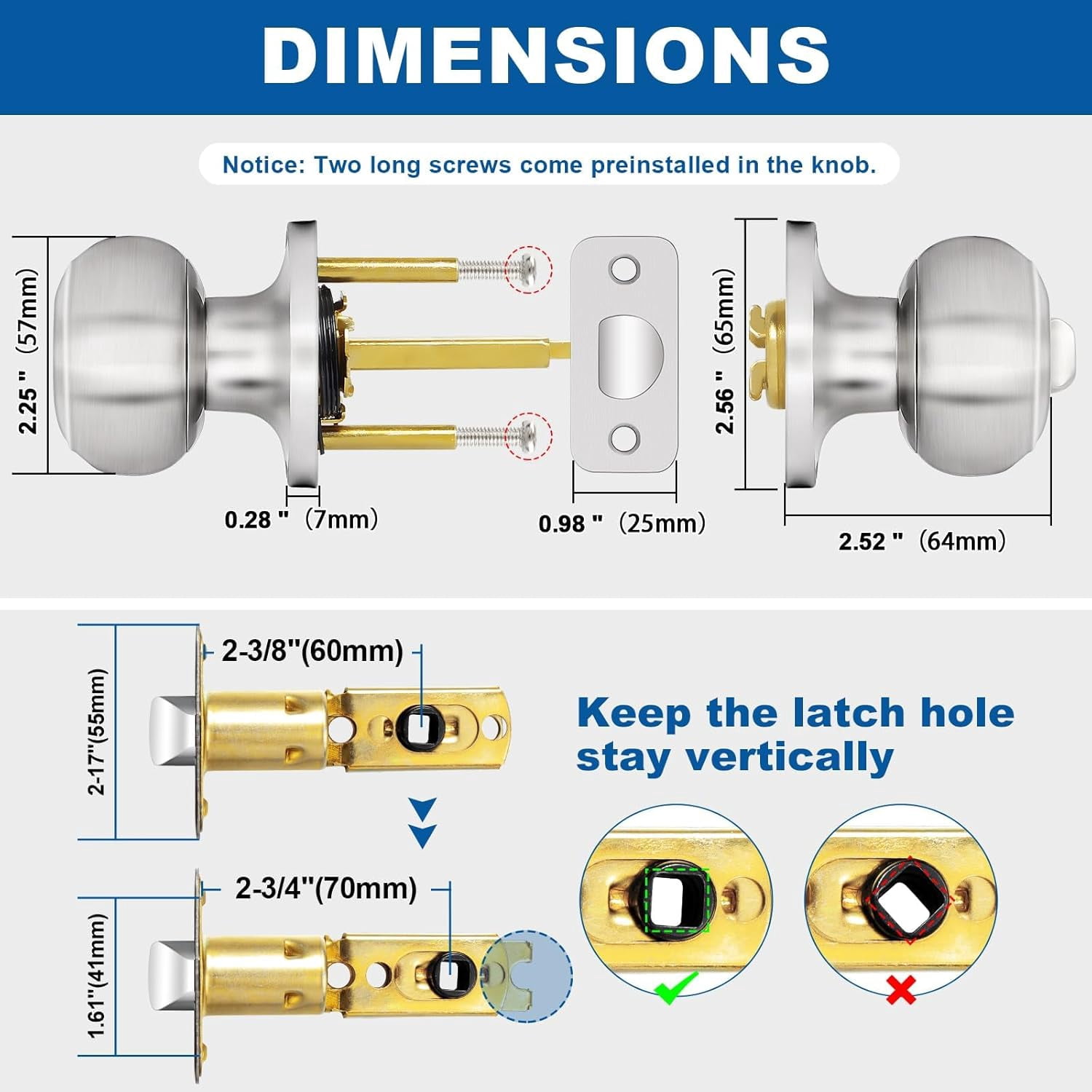 Privacy Door Knob, 10 Pack Brushed Nickel Round Keyless Doorknobs Interior/Exterior Lockset, Privacy Locking Door Knobs for Bedroom/Bathroom, Modern Design Door Hardware