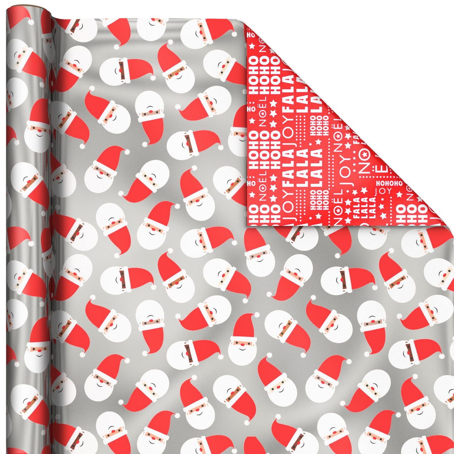 Papier d'emballage réversible – Hallmark (Pères Noël, joyeux messages, bonbons, pois, bonshommes de neige, rayures)