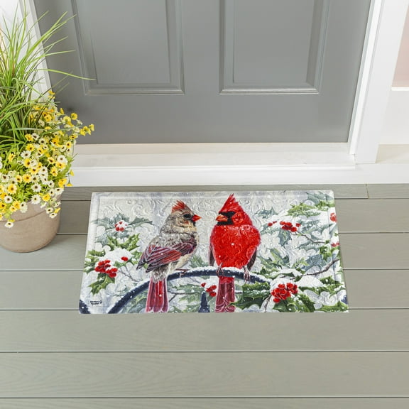 Evergreen Winter Peace Embossed Indoor Outdoor Doormat 1'6"x2'6" Red