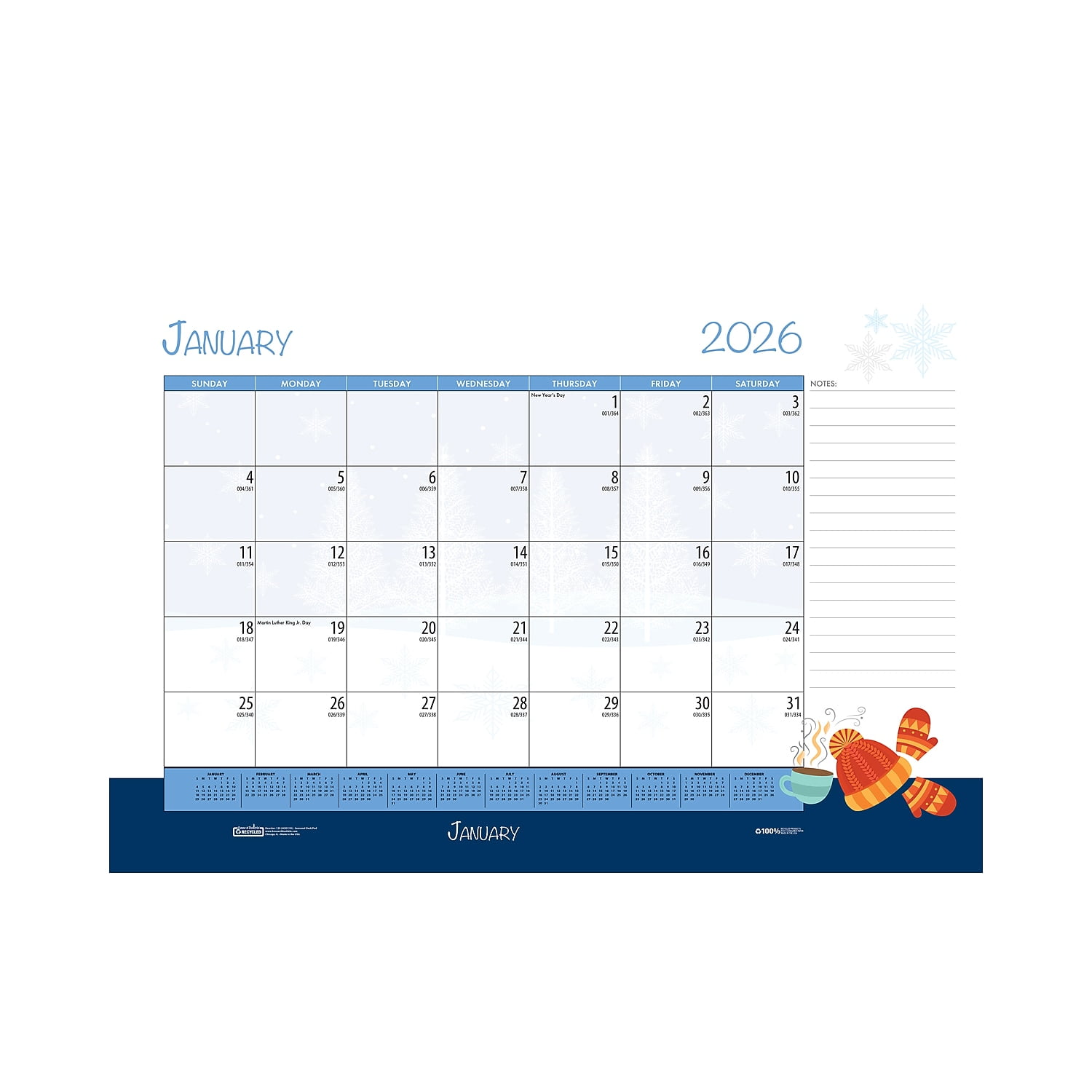 Academic Year Recycled Desk Pad Calendar, Illustrated Seasons Artwork, 22 x 17, Black Binding, 12-Month (July-June):2025-2026
