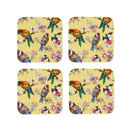 

Tideii Beautiful Bright Birds And Flowers for Leather Coasters 4 Pieces Anti-fouling and Anti-scalding Decorative Coasters Suitable for Restaurants Kitchens Coffee Shops-Square