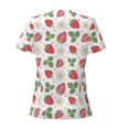 thumbnail image 3 of Goofa Strawberry Pattern Womens Deep V Neck Low Cut Tops Casual Summer Short Sleeve Ribbed Knit T-Shirts-Small, 3 of 5