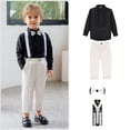 thumbnail image 2 of KYAIGUO 1-11T Boys Formal Suits Set Toddler 4PCS Gentleman Outfit Dress Shirt with Bowtie Trousers with Suspenders Spring Summer Formal Dresswear for Baby Kids, 2 of 9