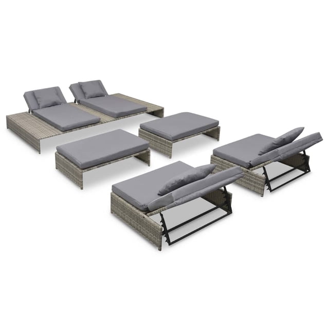 vidaXL Ensemble de Salon de Jardin 5 Pcs avec Coussins Poly Rotin Gris
