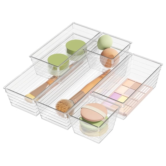 6 Pack Clear Drawer Organizer, Acrylic Drawer Storage Trays, Storage Bins for Makeup, Cosmetics, Jewelries, Utensils, Gadgets, Office