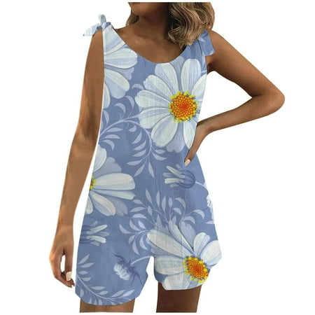 

SELONE Womens Jumpsuits Dressy Casual Short Fancy Suspender Bandage Loose Fit Pants Sleeveless Ladies Travel Comfortable 2023 Vacation Jumpers and Rompers Casual Printing Bandage Blue XXL