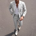 thumbnail image 2 of Men's Linen Suit Set 2Pcs Slim Fit Elegant Solid Pocket Dress Blazer Jacket Pants,formal Mens Tuxedo Set Single Breasted 2 Button for Wedding Work Prom Gray, 2 of 9