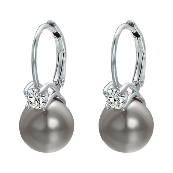 Vissen Grey Pearl Drop Earrings Cubic Zirconia Sparkly Halo Earrings 10mm Faux Pearl Big Jewellery Wedding Elegant Leverback Earrings For Women Ladies Mum
