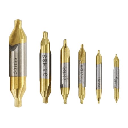 6pcs 1.0-5.0mm HSS TiN Coated Center Drill Bit Set Metalworking Hole Drill Hole Cutter 60 Degrees Combined Drill Bit Set