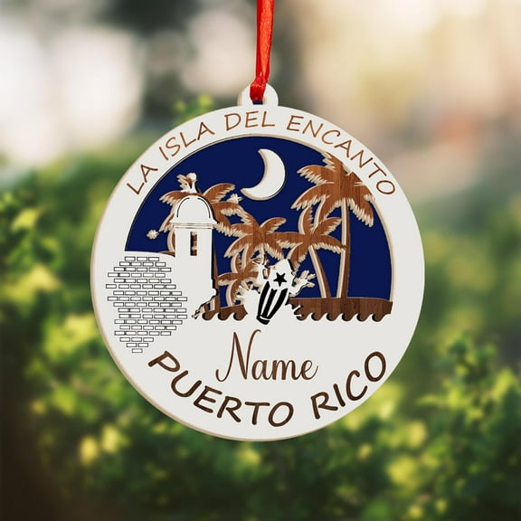 Puerto Rico Layered Wood Ornaments 2025, Puerto Rican Flag Ornament Christmas Decorations 2025, Puerto Rico Frog and Lighthouse Hanging Ornament, Gifts for Puerto Rico Lovers (PR 4) - 3693