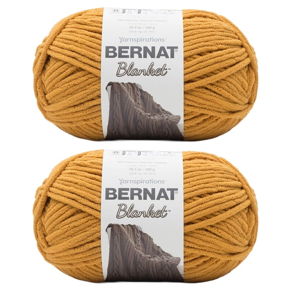 Bernat Blanket Burnt Mustard Yarn - 2 Pack of 300g/10.5oz - Polyester - 6 Super Bulky - 220 Yards - Knitting/Crochet