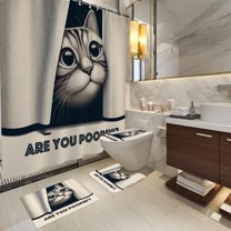 4PCS Vintage Bigfoot Sasquatch Shower Curtain Sets,Funny Animal Bathroom Sets with Non-Slip Rugs,Toilet Lid Cover,Bath Mat,Shower Curtain with 12 Hooks Farmhouse Bathroom Sets Decor