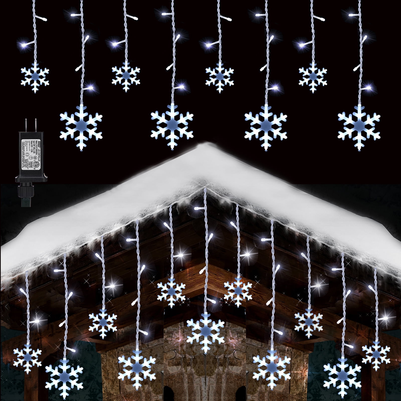 Toodour 264-LED Snowflake Icicle Christmas Lights, White photo 2