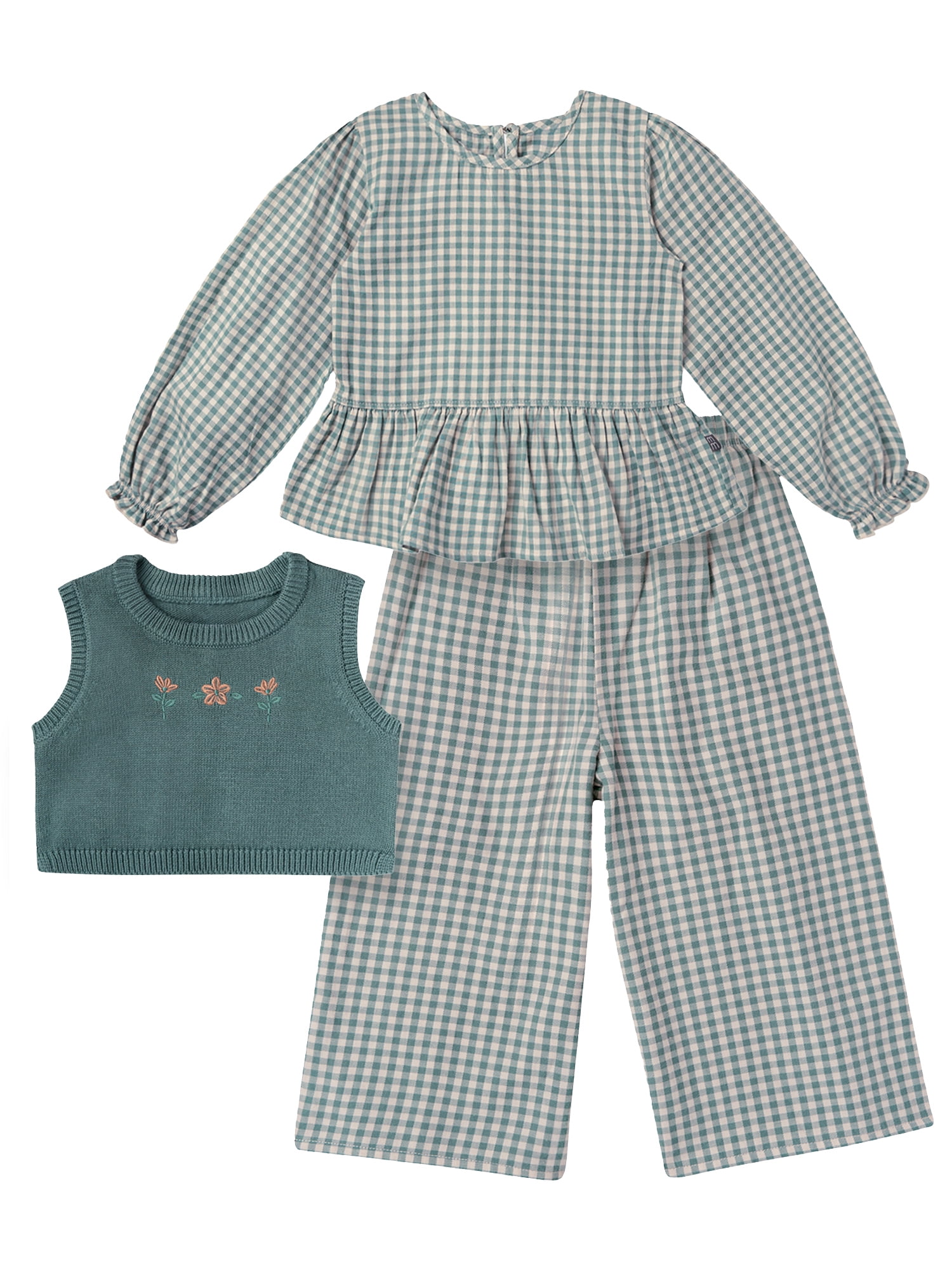 Modern Moments by Gerber Toddler Girl Outfit Set with Sweater Vest, 3-Piece, Sizes 12 Months - 5T