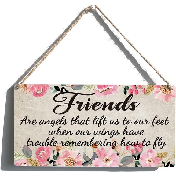 Cskhip Friendship Wood Signs Farmhouse Friends are Angels That Lift us to Our Feet Hanging Sign Plank Plaque Wall Art Decor Front Door Porch Kitchen Coffee Garden Bar Pub Hotel 6x12 Inch