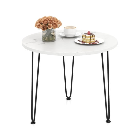 Kadyn End Table, Metal Side Table for Living Room Bedroom, Round Coffee Table with Thickened Tabletop and Metal Tripod Legs, White