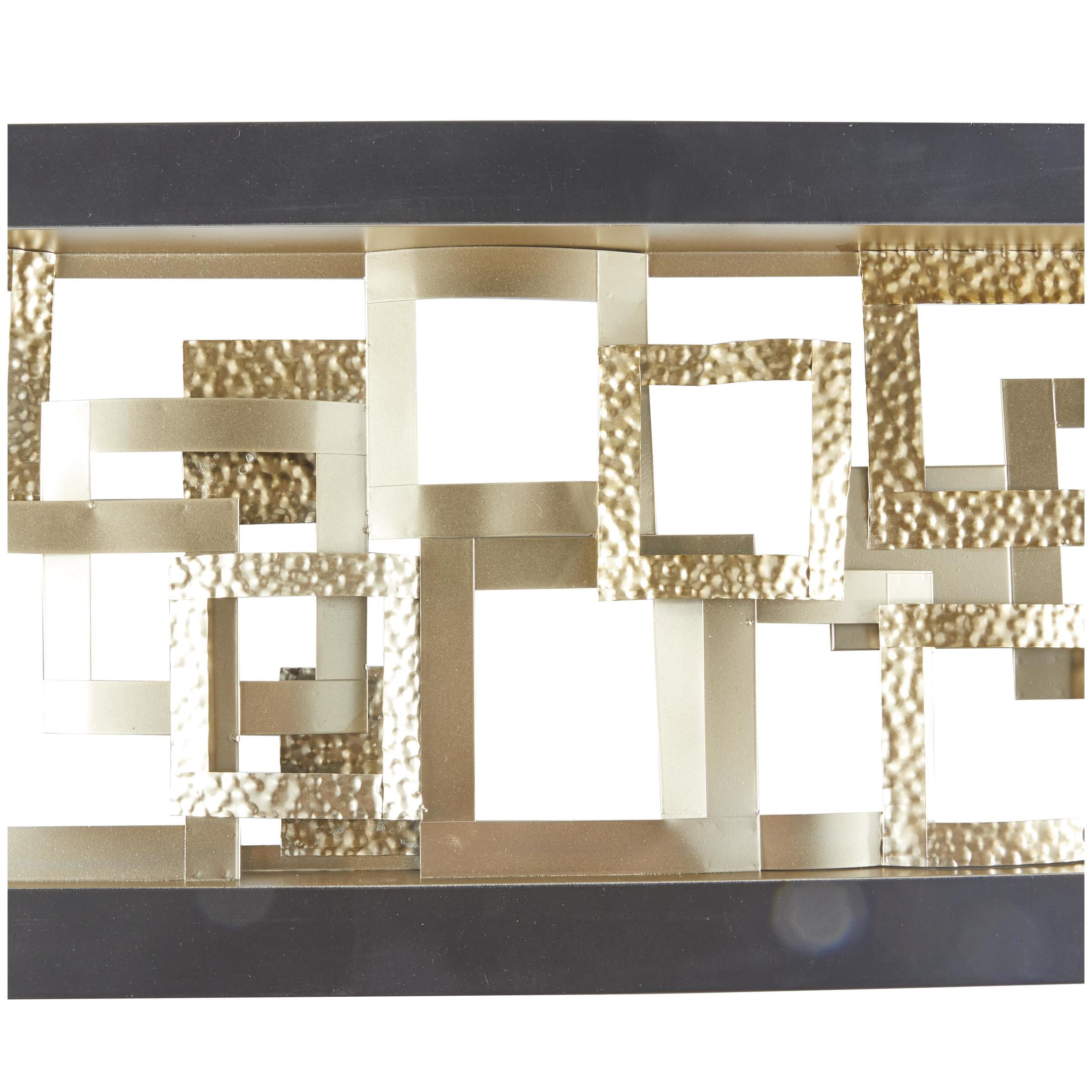 DecMode Gold Metal Hammered Geometric Wall Decor with Layered Squares and Black Frame