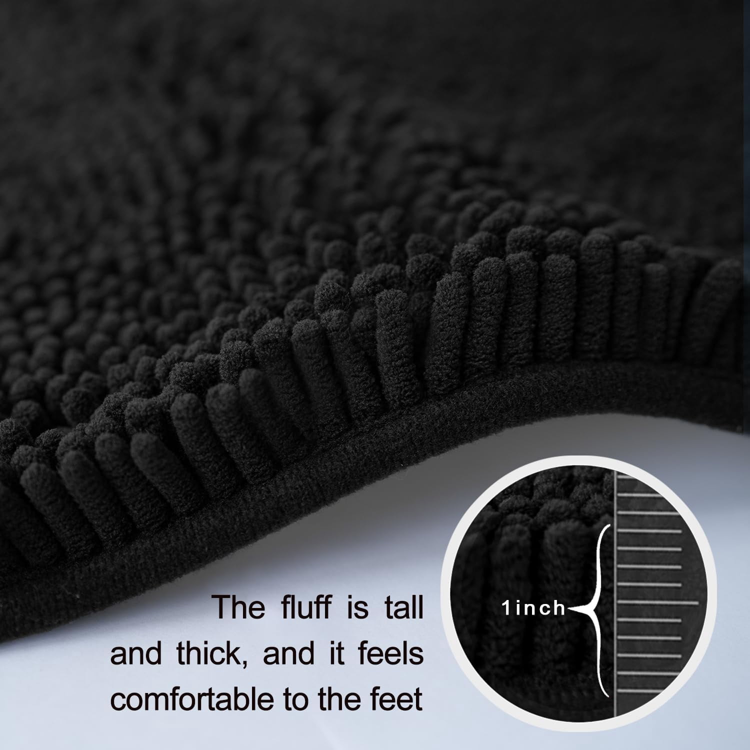 Bathroom Rugs Sets 2 Piece, Ultra Soft Absorbent Bath mat Chenille Bathroom Rug, Antiskid Bath mats Washable Bathroom mat (20x32 inch + 16x24 inch) Black