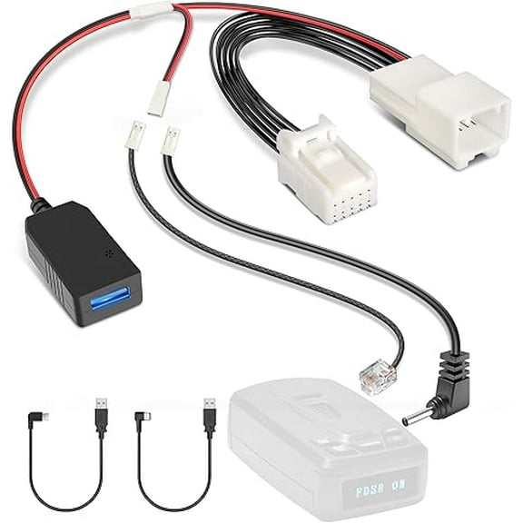 Pixelman Radar Detector Power Cord Adapter,(10Pin Type-B) Compatible with Toyota,Subaru,Lexus Models with Auto Dimming Rearview Mirror,RJ11 DC3.5 Radar Detectors Charger Cable, Built-in Hidden USB