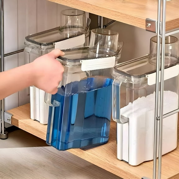 ACDANC Clear Laundry Detergent Container Dispenser Holder Organizer Washing with Lids Storage Box for Soap Bathroom Rice Food Flour