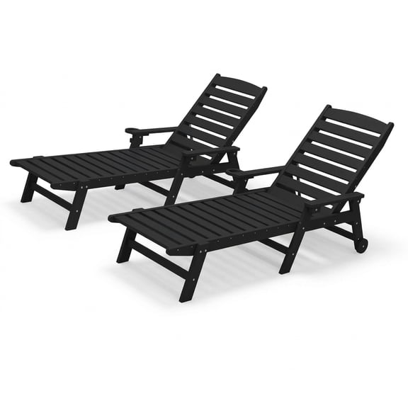 LOYALICE Adjustable Wheeled HDPE Plastic Outdoor Patio Lounge Chair set of 2, Black