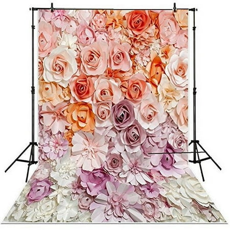 Image of MOHome 5x7ft 3d pink vintage floral paper Flowers Wall backdrops wedding birthday Background