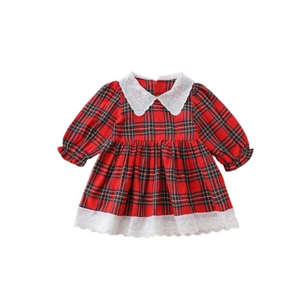 

JYYYBF Toddler Infant Girls Christmas Clothes Long Sleeve Red Plaid Patchwork A-Line Princess Dress Xmas Outfits Red 18-24 Months