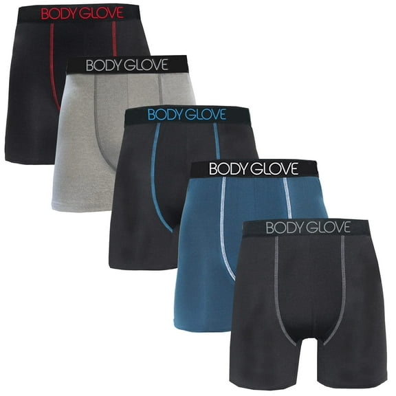 Body Glove Men's Underpants, 5-Pack Moisture Wicking Performance Boxer Briefs, Large