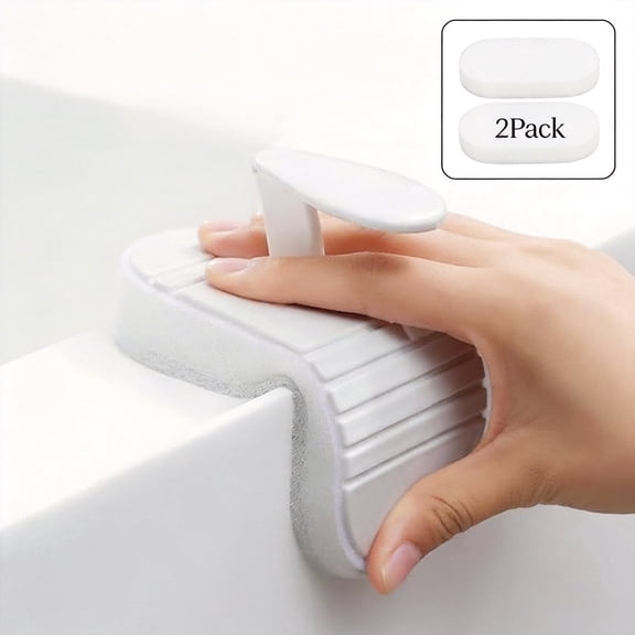 Handle Scrub Brush with Sponge Pad, 2-Pack Ergonomic Cleaning Brushes for Kitchen, Bathroom, Bathtub, Shower, Tile & Countertop, Heavy Duty Scrubber for Home Cleaning, White