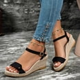thumbnail image 3 of Sandals for Women 2026 Comfortable Wedge Platform Braided Espadrilles Ankle Strap Open Toe Heels Beach Slip on Summer Shoes A-Black Size 8.5, 3 of 5