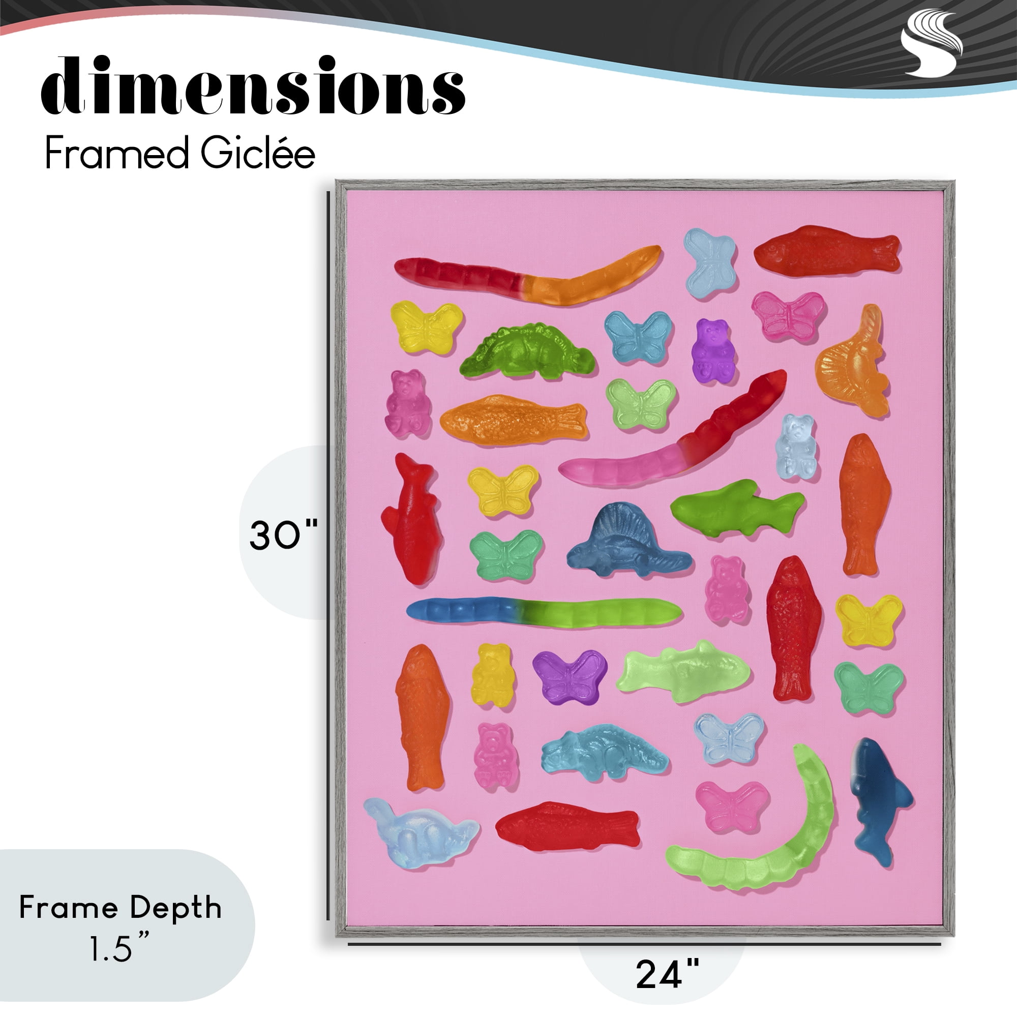 Stupell Industries Pink Gummy Animal Collage Gray Framed Giclee Art, design by LISH Creative