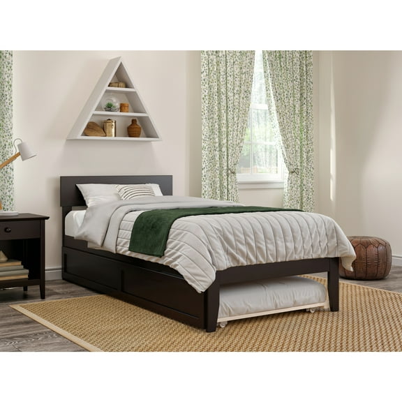 Twin XL Bed with Trundle - Extra Long Platform Bed Frame - Espresso Finish