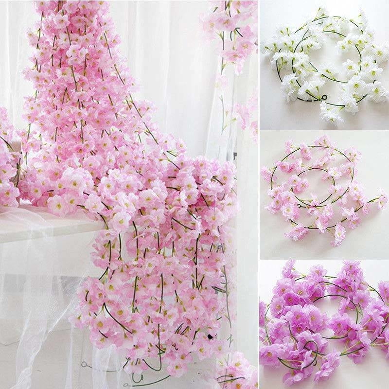 Artificial Cherry Blossom Hanging Vine Rattan Wedding Wreath Party Decoration 