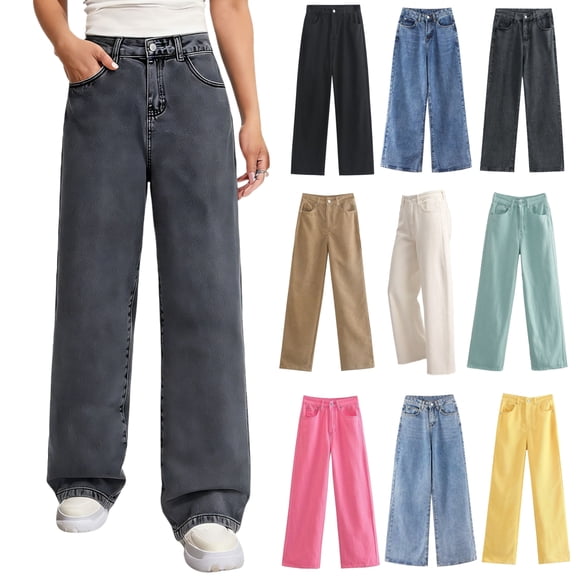 Maqroz High Waisted Wide Leg Jeans For Women Lightweight Solid Color For Trendy Summer Clothing with Button Fly and Pockets