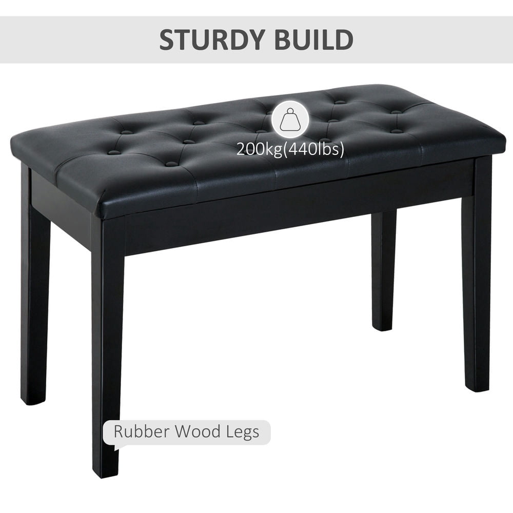 Resenkos Piano Bench, Duet Piano Chair With Faux Leather Padded Cushion And Wooden Frame, Button Tufted Keyboard Bench, Black