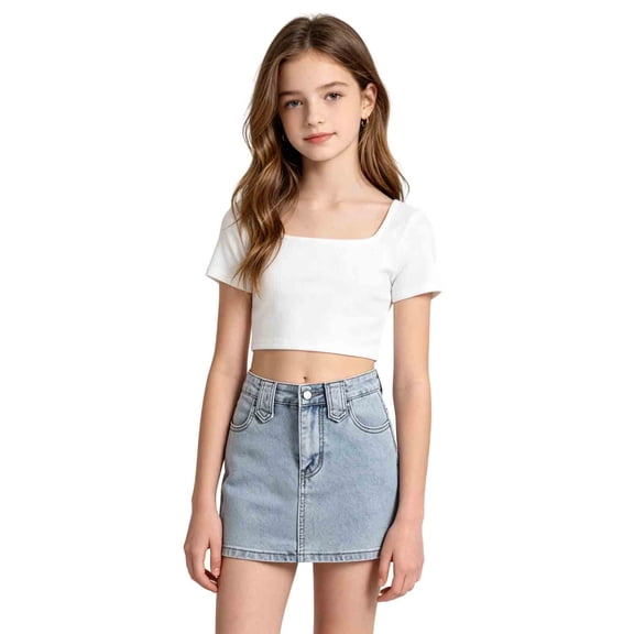 RUTAYY Classic Denim Skirt Solid Color with Pockets Light Wash Design Stretch Bodycon Lightweight Beach Vacation Skirts
