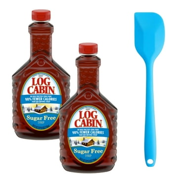 Log Cabin Sugar Free Syrup, 24 FL oz (2 pack) and 8in Silicone Spatula (Color Varies)