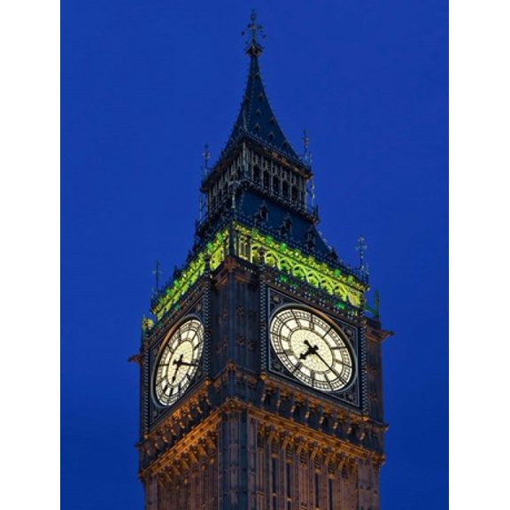 Famous Big Ben Clock Tower illuminated at dusk London England Canvas Art - Jaynes Gallery  DanitaDelimont (24 x 32)