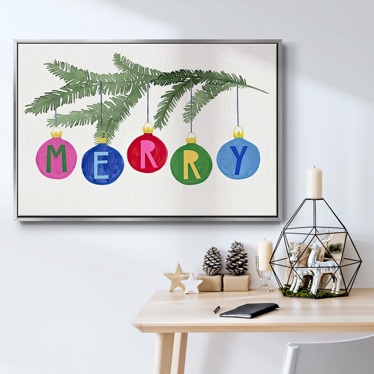 Colorful Christmas Collection A - Framed Gallery Wrapped Holiday Canvas - 27 x 41 - Silver Frame
