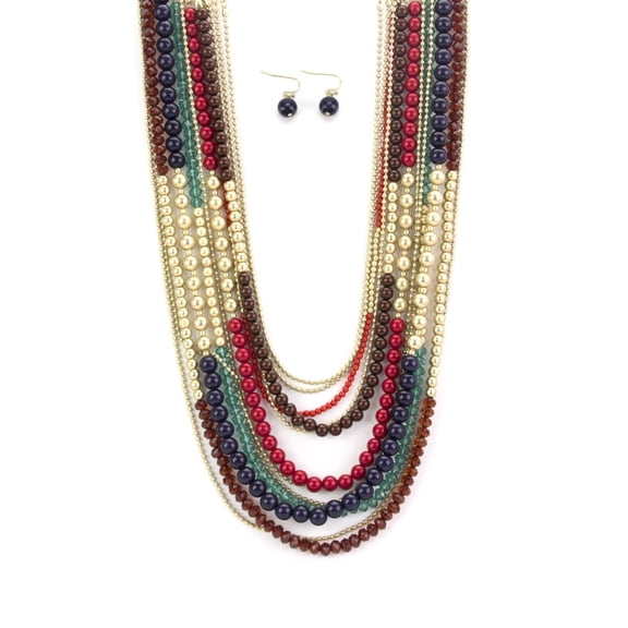 Egyptian Style Multi-Strand Beaded Statement Necklace and Earring Set - Ancient Queen Inspired Jewelry Necklace Earring