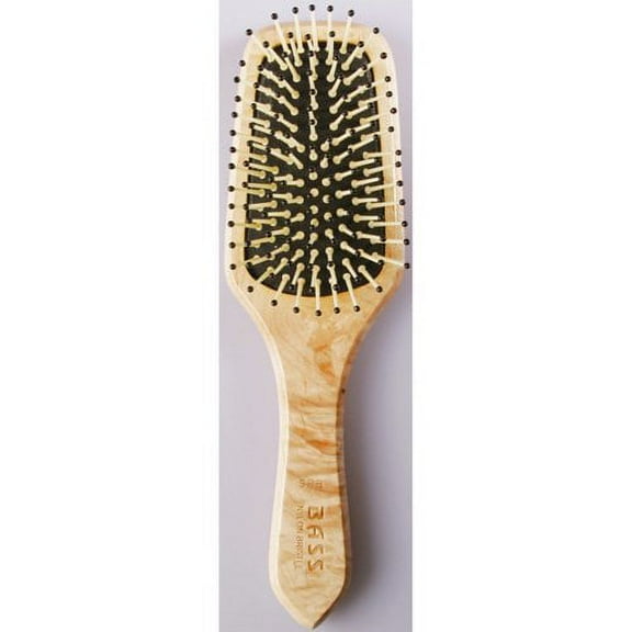 Bass Brushes Small Square Paddle Brush: Cushion, Nylon Bristles, Light Wood Handle