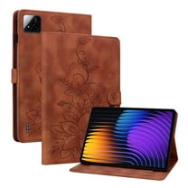 XYX for Xiaomi Pad 7/Xiaomi Pad 7 Pro 11.2 inch Case, PU Leather Slim Folio with Multi-Angle Stand - Brown Lily Flower