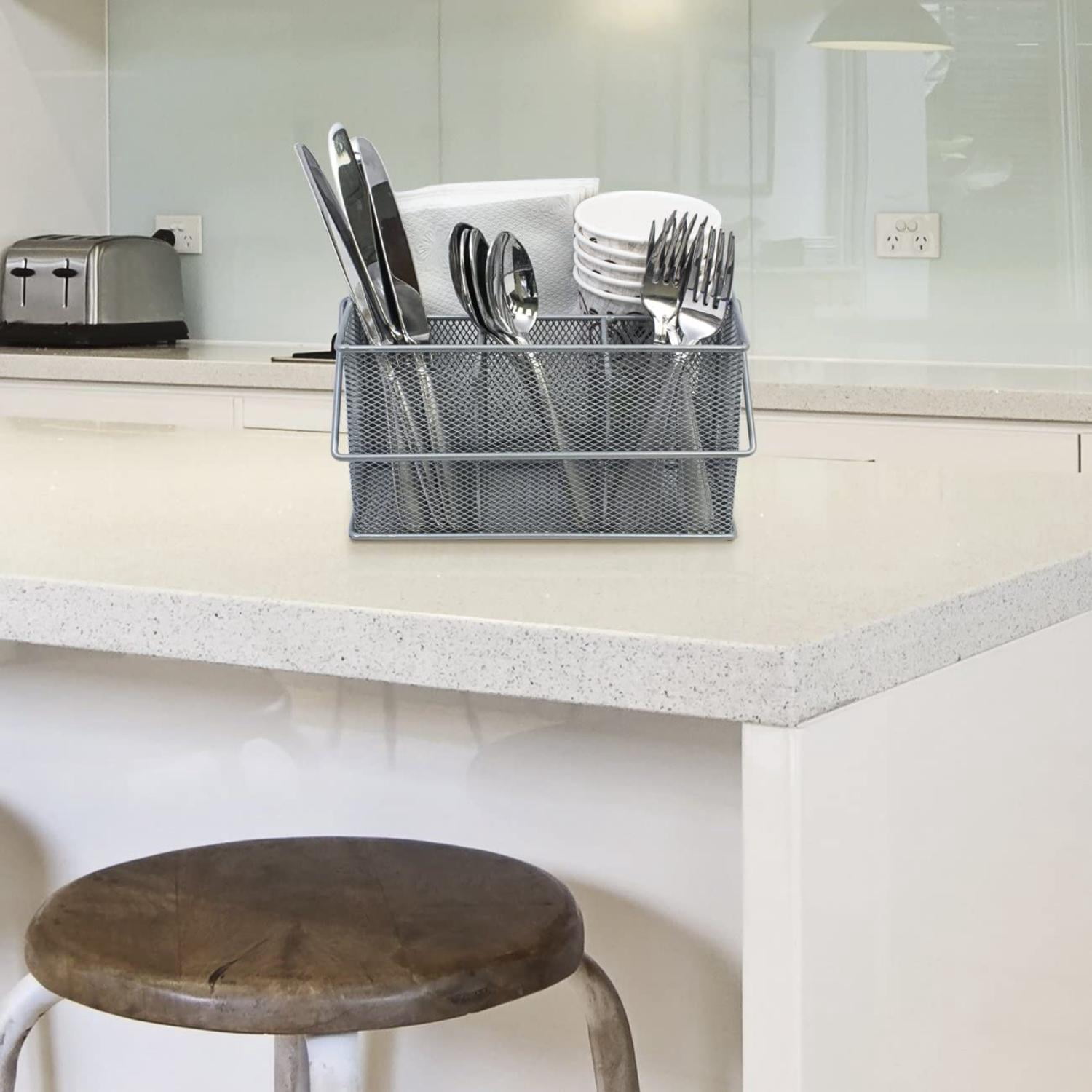 Sorbus Steel Mesh Utensil Caddy with Napkin Holder & Condiment Organizer, Silver