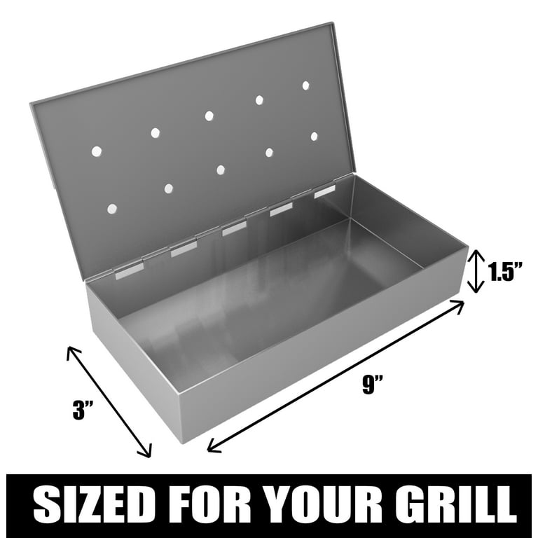 Cave Tools Grill Smoker Box Starter Kit for Wood Chips Stainless Steel Bucket Style with Hinged Lid BBQ Grill and Smoker Accessories - Large