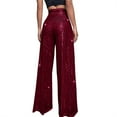 thumbnail image 6 of Women's Sparkling Metallic Trousers Glittering Sequins Wide Leg Flared Pants for Night Out Dance and Carnivals Costumes, 6 of 9