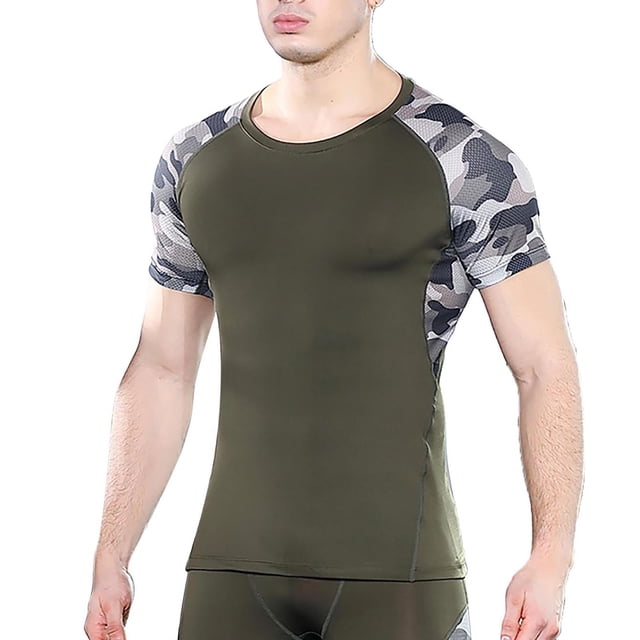 LUOGENLI T-shirts pour Hommes T-Shirt Respirant Absorbant la Sueur Manches Courtes Mode Sport Été Col Rond Manches Courtes 4TG T-shirts Graphiques Vert Armée TG