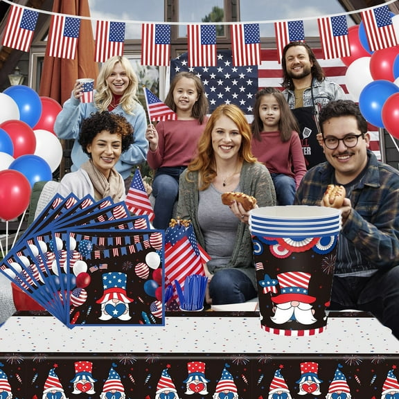 PATLOLLAV Patriotic Plastic Tablecloth American Flag Table Cover 4th of July Disposable Tablecloth for Patriotic Independence Day Memorial Veterans Day Party Decorations,54 x 108inch