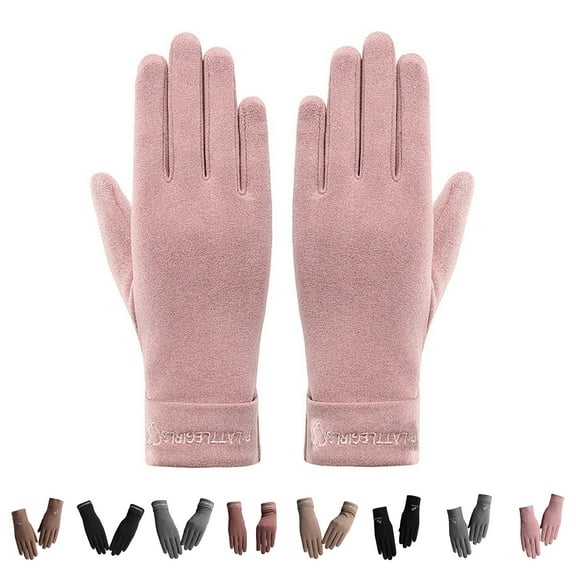 harmtty 1 Pair Women Gloves Keep Warm Full Finger Flannel Winter Cycling Gloves for Outdoor Black 1