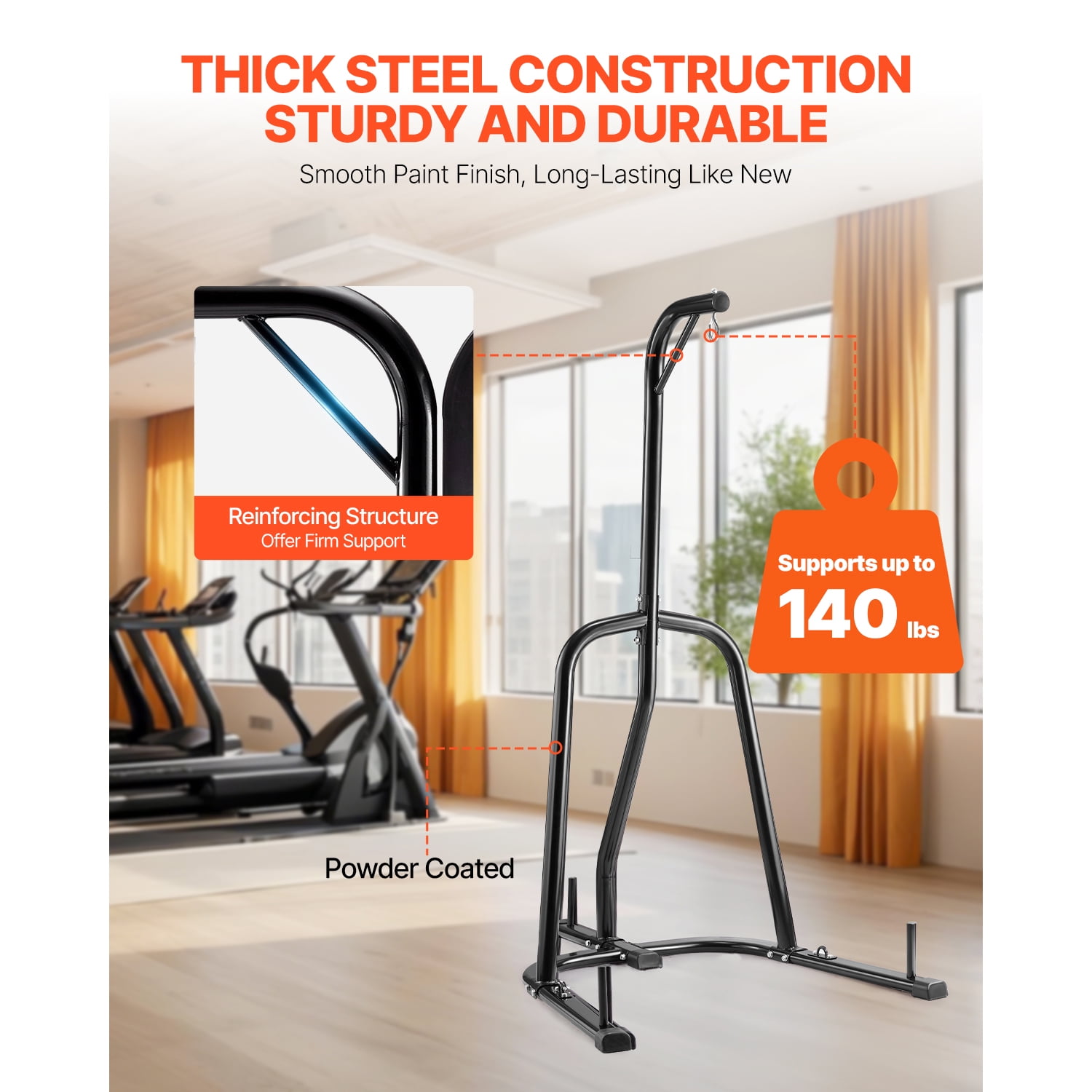 KFFKFF Boxing Bag Stand, Robust Steel Exercise Gear, Punching Bag Support, Can Hold Maximum 140 lbs, Independent Sandbag Frame with Weighted Foundation, Workout Apparatus for Domestic Gym Fitness