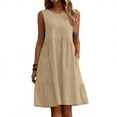 thumbnail image 2 of Puliio Summer Dresses for Women Sleeveless Round Neck Linen Blend Ruffle Hem Casual Dress with Pockets, 2 of 4